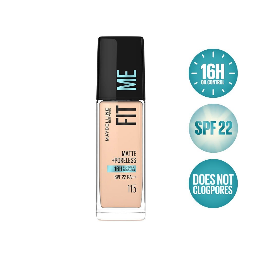 Maybelline New York Fit Me Matte + Poreless Foundation 125 Nude Beige – 16H Oil Control with SPF 22