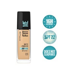 Maybelline New York Fit Me Matte + Poreless Foundation 128 Warm Nude – 16H Oil Control with SPF 22