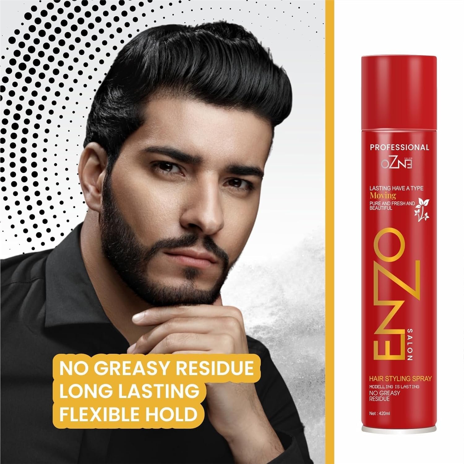 Enzo Hair Spray 420 ML | Strong Hold Styling Spray | Long Lasting Finish | Pack of 1 - Image 2