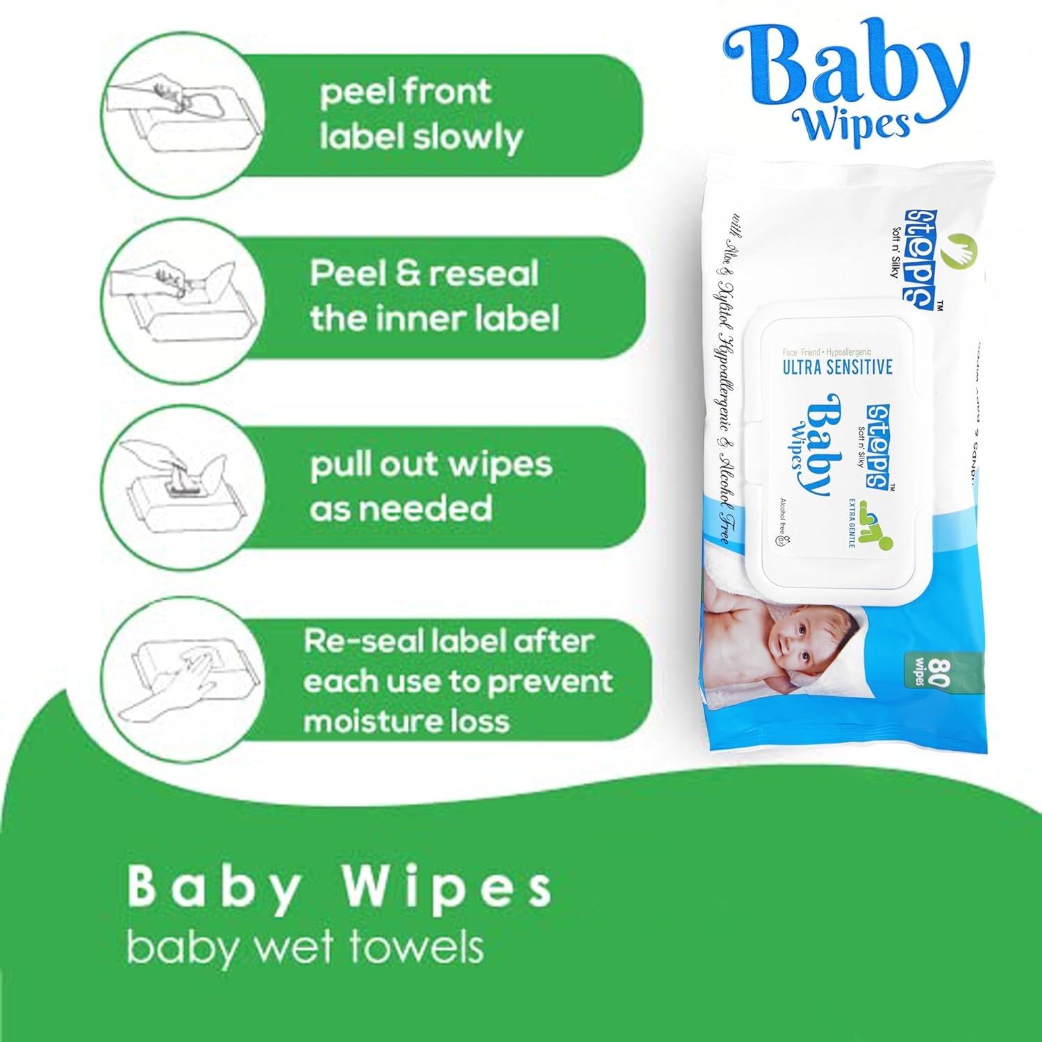 Jalandharwale Steps Soft N Silky Cleansing Gentle Wet Baby Wipes (Pack of 2 × 80 Sheets) – Hypoallergenic · Alcohol-Free · Gentle Cleansing for Newborn & Sensitive Skin - Image 3