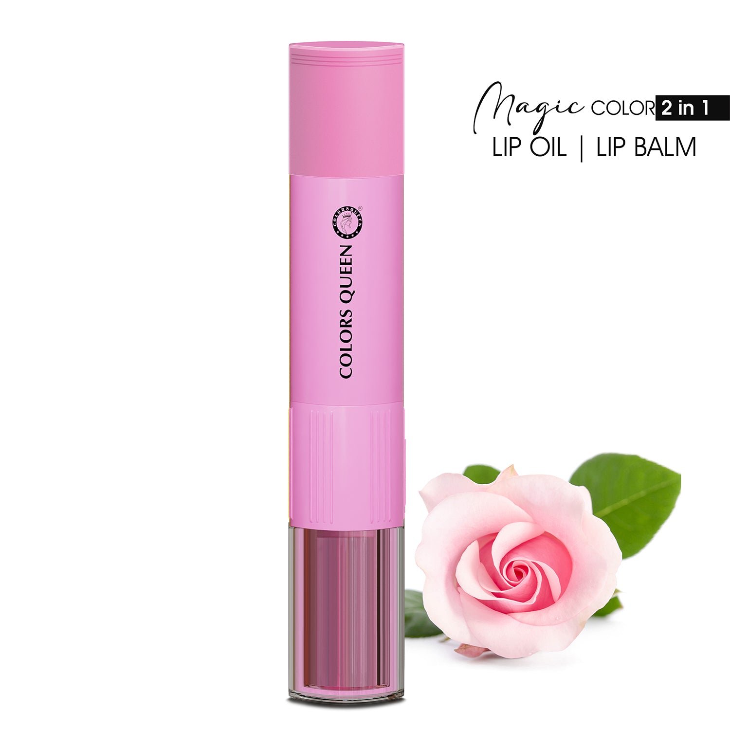 Colors Queen 2 in 1Lip Oil & Balm Duo for Soft, Smooth & Nourished Lips | Pink Rose - Image 2