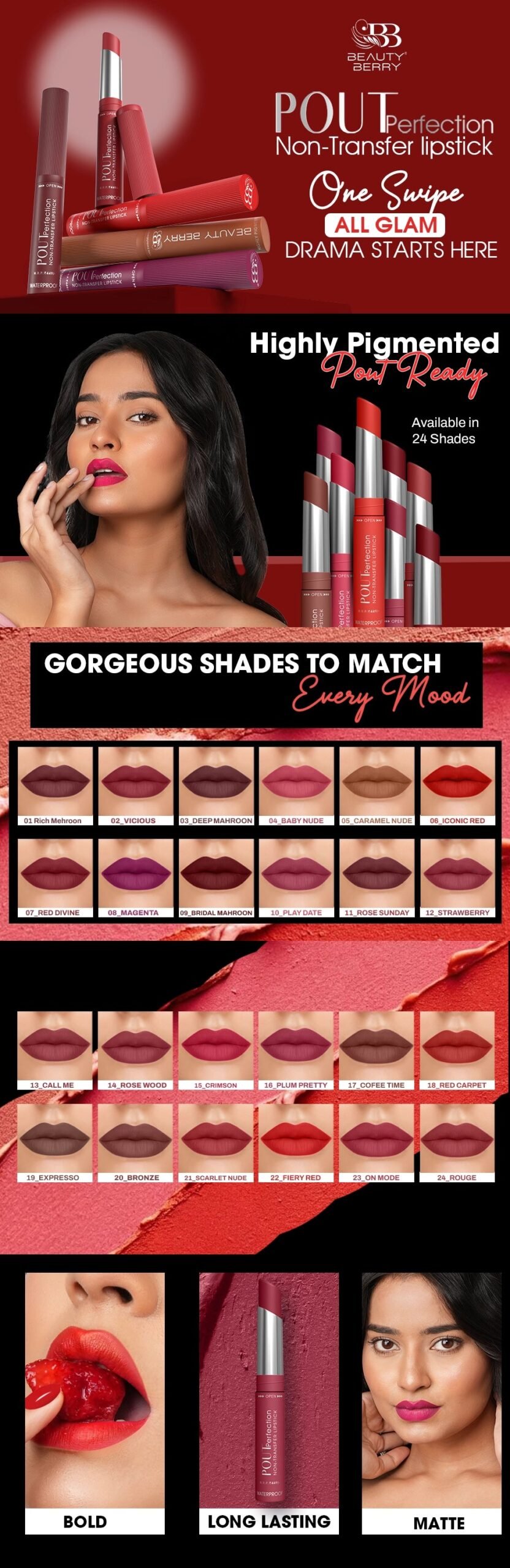 Beauty Berry Pout Perfection Non Transfer Lipstick | Roughe - Image 8