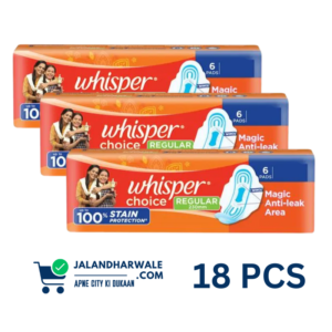 Whisper Choice Regular Sanitary Pads 230mm with Wings – Magic Anti-Leak Protection (18 Pads Combo Pack)