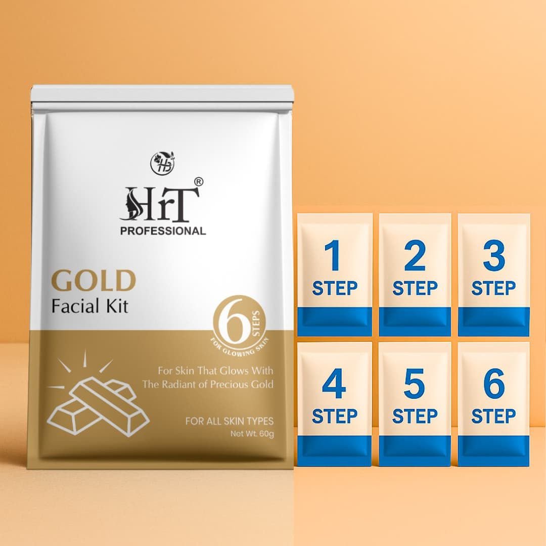 HRT Professional Gold Facial Kit ? 60g | Instant Glow, Skin Brightening & Spot Removal | All Skin Types | Unisex Facial Kit